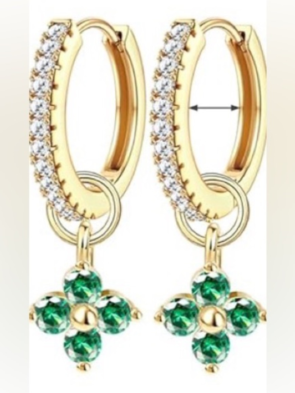 ⭐️FINAL PRICE #51 Gold Plated  Hoop Earrings with Green Gem Flower Dangles
